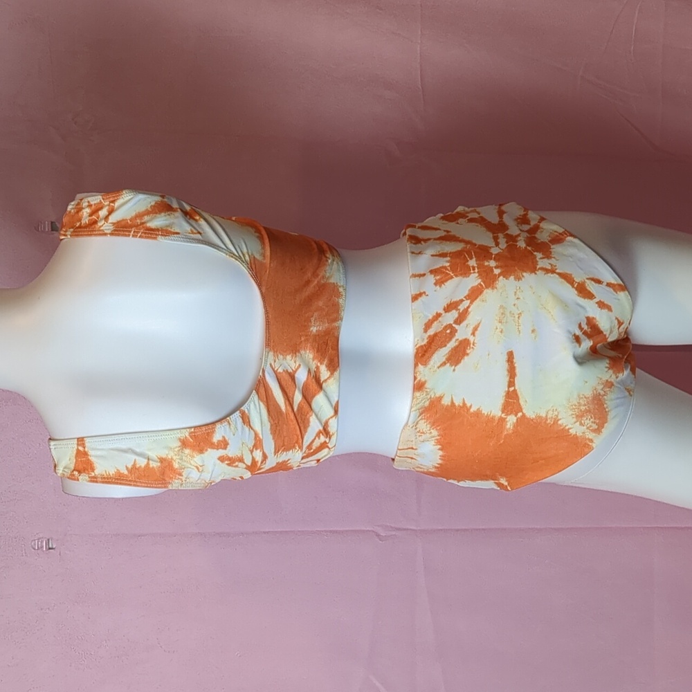 Zaful Orange And White Tie Dye Knot Front Bikini With Ruched Bottoms Large - Picture 2 of 6